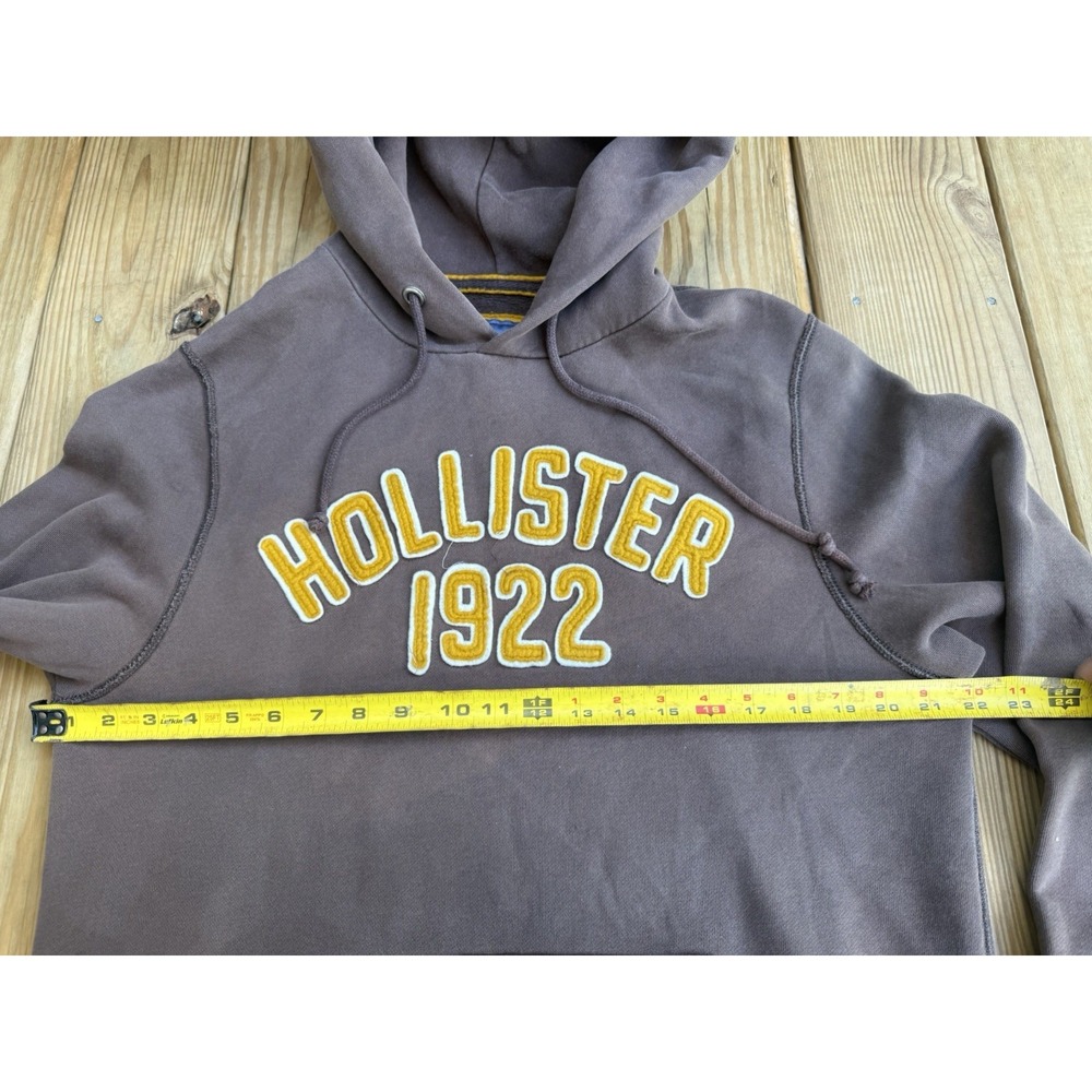 Vtg Y2K Hollister Hoodie Mens Large Brown Distressed Hoodie Embroidered - Picture 7 of 9